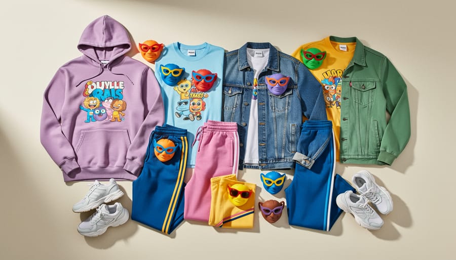Person styling designer toy face mask with coordinated streetwear outfit in Toronto